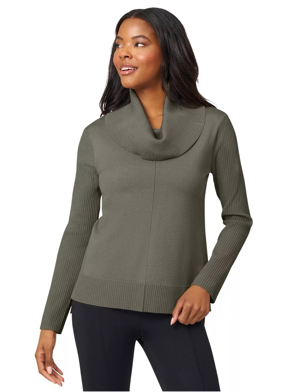Melissa Paige Womens Ribbed Stitch Cowl Neck Sweater Large Dry Oregano High Low
